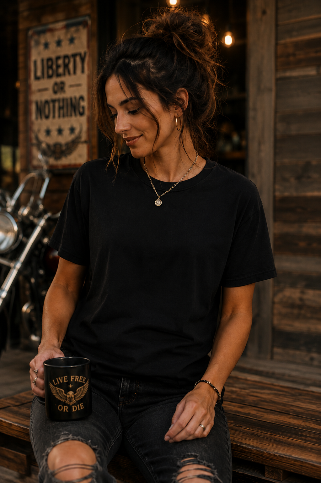 Modella con T-shirt nera
